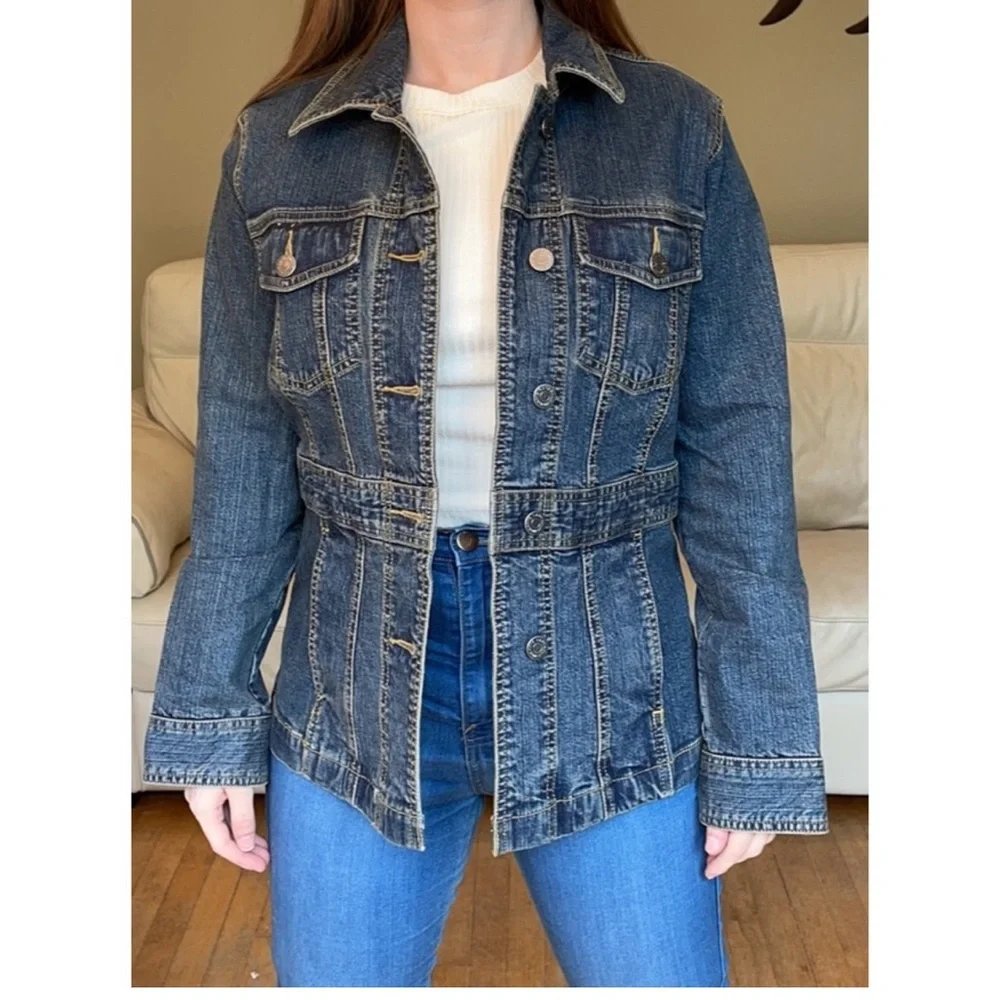 Eddie Bauer cotton blend Jean Stretch Darker Blue Classic Denim Jacket L